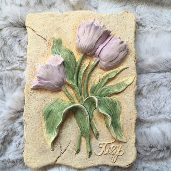 None Other - Three Floral Raised Wall Art